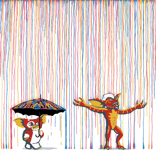 Colorful Rain! - gremlins, gizmo, funny, stripe, banksy, graffiti, movies, 80s