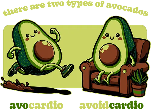 Avocado Tired Exercise - Exercise, avocado, food, run, fun, funny, happy, adorable, pun, vegan, guacamole, cardio, tired, lazy