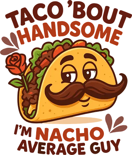I'm nacho average guy - taco, mustache, rose, humor, playful, character, text, design, food, pun