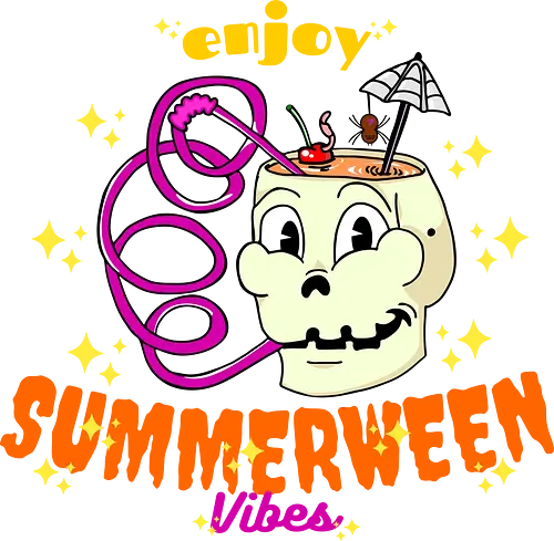 Summerween Vibes - Summerween, Halloween, Schädel, Tropisch, Strand, Cocktail, Spukig, Lustig, Sonnenschein, Getränk, Süß, Verrückt, Urlaub, Trendig, Schirm, Zombie, Pool, Party, Hell, Cartoon, Sommer, Schrecken, Saft, Entspannt, Einzigartig