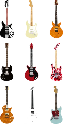 Guitars Of The History Of Rock - guitar, band, blues, electric guitar, guitar player, guitarist, hardrock, rock and roll music, instruments, heavy metal, metal, music, musician, playing guitar, rock