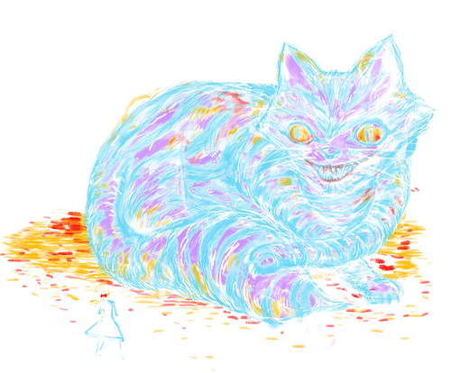 Alice vs big cat - alice in wonderland, lewis caroll, litterature, books, artistic, fantasy, cheshire cat, Wunderland