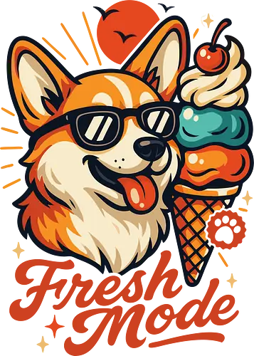 Eiscreme Corgi Fresh Mode - Ästhetik, cool, cooler Sommer, Corgi, Corgi-Hund, Hund, Essen, Feinschmecker, frische Mode, lustig, lustiges T-Shirt, Eiscreme, Illustration, Sommer, Sonnenbrille, lm2kone;