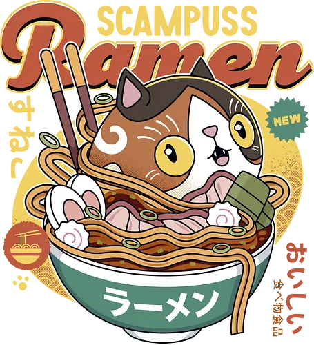 Scampuss Ramen - nioh, nioh 2, nioh 3, samurai, scampuss, sudama, japan, onryoki, ninja, fantasy, video game, gaming, gamer, rpg, cat