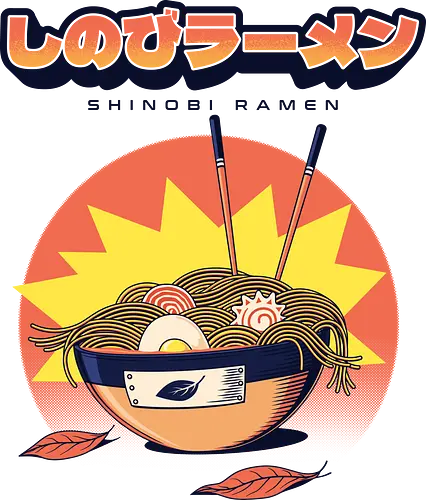 Shinobi Ramen - japan, manga, ninja, noodles, otaku, ramen, retro, shinobi, anime, chopsticks, comics, food, geek, shuriken, loves anime