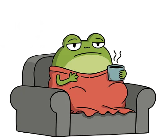 Grumpy Frog Needs a Nap - grumpy frog, nap, tired, cozy, humor, sleepy, funny animal, coffee lover, relaxation