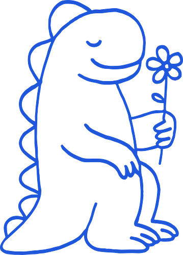  Gentle Blue Dinosaur with Flower - sweet dinosaur, cute dinosaur, blue dinosaur, dinosaur with flower, gentle dino, minimalist, kids design, friendly dinosaur