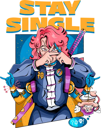 Bleib Single - Anti-Valentinstag, Cyber-Ninja, Cyberpunk-Valentinstag, Kawaii-Herzensbrecher, Ninja-Mädchen, Single bleiben, Valentinstag-Ninjutsu