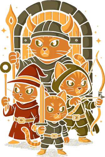 Dungeons and Cats - threadless design, fantasy lovers, sword and magic, RPG pets, stylized cats, kawaii cats, feline heroes, pod design, redbubble art, teepublic cats, cat characters, adventure cats, geek culture, cats, warrior cats, rpg, fantasy art, geek art, mage cat, archer cat, warrior cat, medieval cats, dungeon cats, cute art, minimal style, cartoon style, dungeons and cats, geek t-shirt, nerd art, print on demand