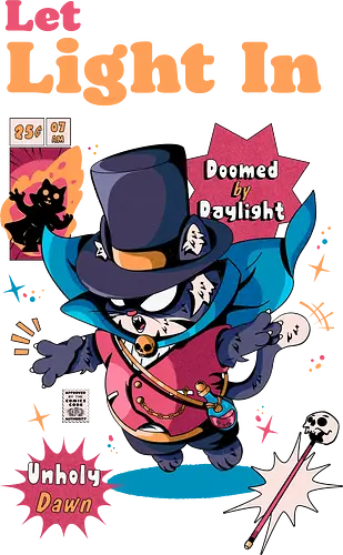 Lass Licht herein - schwarze Katze, dunkle Ästhetik, dunkel süß, ewige Nacht, Gothic-Katze, gruselige Katze, Sonnenlicht ist giftig, Untote, Vampirkatze, viktorianischer Horror, viktorianischer Vampir
