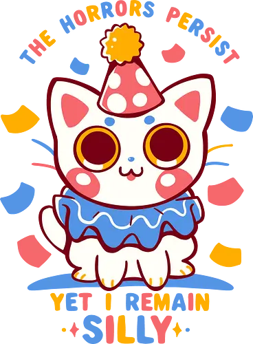Yet I remain Silly - silly cat, cat, clown, clown cat, meme, horrors persist, funny sad, cute meme, sad clown, happy clown, alberne katze, katze, clown katze, lustig traurig, niedliches meme, trauriger clown
