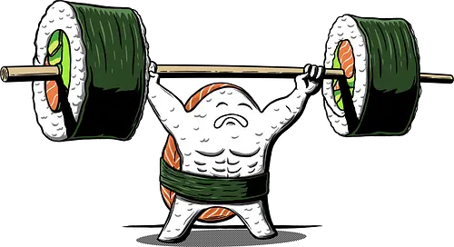 Healthy food  - fitness, foodie, gym, japanese, manga, nigiri, salmon, sushi lover, weightlifting, workout, sushi, bodybuilding, chopsticks, cute food, exercise