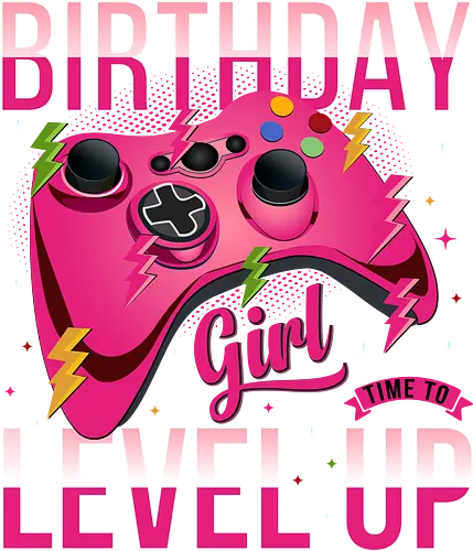 Birthday Girl Level Up - birthday, girl, level up, gaming, controller, pink, maroon, lightning bolts, stars, fun