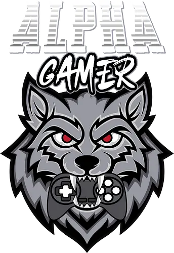 Alpha Gamer - wolf, gaming, alpha, gamer, controller, red eyes, typography, logo, design, fierce