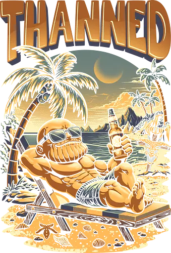 Thanned - vacation, sunshine, summertime, surfing, summer vibes, ice cream, sunset, sun, comic, funny, chibi, humor, parody, beach, superhero, infinity stones, Superhero, Antihero, Comic, tropical, cartoon, retro, vintage, Thanos, avenger