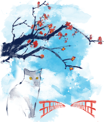 Japan delice - cats, japan, watercolor, kitty, cute, artistic, animals, nature
