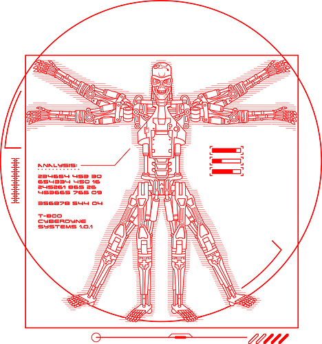 Vitruvian 800 - skynet, terminator, vitruvian, retro, future, robot