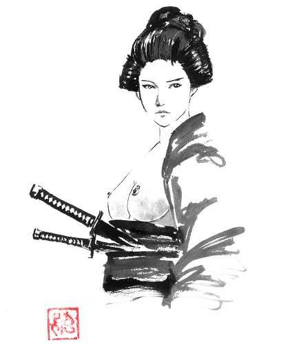 geisha samurai - geisha, samurai, nude, sumie, japan