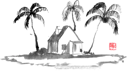 island - island, sumie, japan, palmtrees