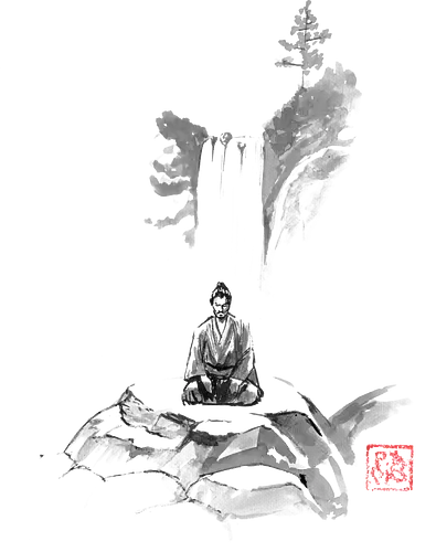 meditation - samurai, fall, sumie, japan