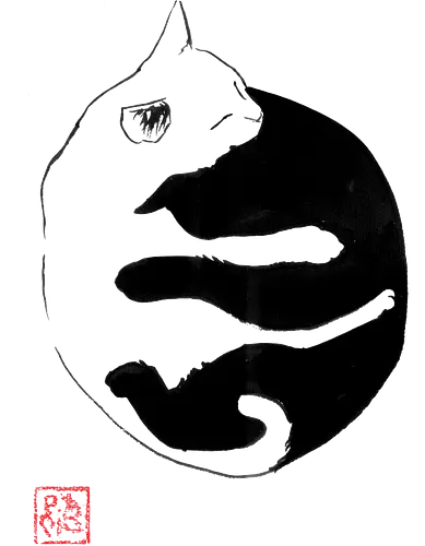 ying yang cat - sumie, japan, cat, ying yang