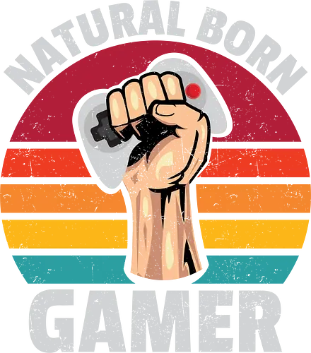 Natural Born Gamer - gaming, controller, stripes, fist, graphic, design, typography, retro, gamer, colorful