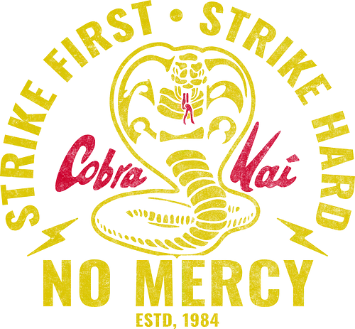 No Mercy - strike first strike hard, daniel larusso, karate, 80s, mr miyagi, snake, cobra kai, no mercy