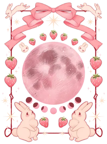 Strawberry Moon - kawaii, pastel, bunnies, strawberry, moon phases