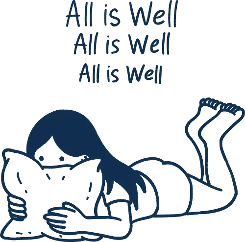 All is Well - all is well, calm, relaxing, peaceful, mental health, chill vibes, aesthetic girl, minimal art, emotional support, slow living, self care, mindfulness, introvert style, stay calm, rest is power, modern illustration, cozy, affirmations, zen life