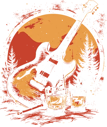 Guitar sunset - guitar, sunset, whiskey, trees, silhouette, cigarette, evening, warm, music, relaxation