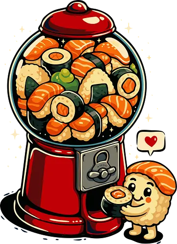 Gumball Sushis - Kaugummi-Liebe, Kaugummiautomat, Humor, Illustration, Manga, Sushi, Sushi-Rolle, Sushis, Ästhetik, Anime, Süßigkeiten, Cool, Cooler Sommer, Süß, Essen, Lustig, Lustiges T-Shirt, Kaugummi