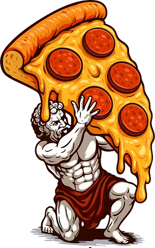 Pizza Atlas - Ästhetik, Atlas, Cooler Sommer, Fast Food, Essen, Lustig, Lustiges T-Shirt, Geek, Griechisch, Griechische Statue, Humor, Illustration, Pizza, Pizza-Atlas, Pizzaliebhaber, Pizzastück, Snacks, lm2kone