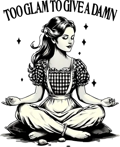 Too Glam To Give A Damn - to glam, to give a damn, retro, empowered woman, sarcastic, sarcasm, funny, humor, zen, yoga, meditation, meditate