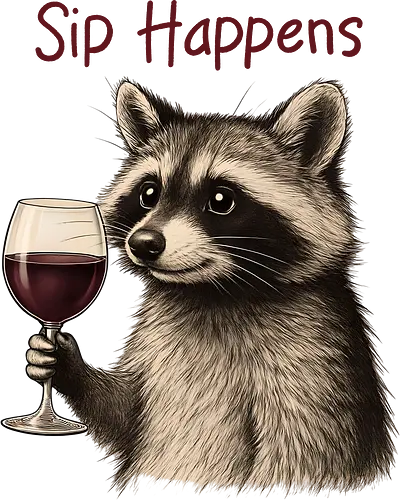 Sip Happens  - sip happens, raccoon, funny, humor, wine, drink, sarcastic