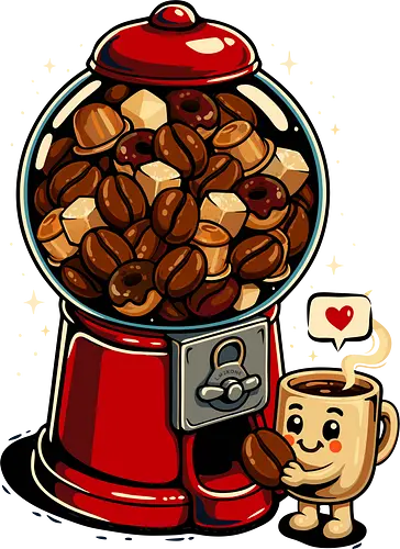 Gumball-Kaffee - Ästhetik, Barista, Getränk, Koffein, Kaffee, Tasse Kaffee, süß, Essen, lustig, lustiges Kaffee-T-Shirt, Kaugummi, Kaugummiautomat, Pop-Art, Geek, Donut, Illustration, Retro, LM2KONE
