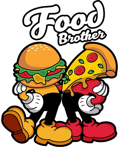 food brother  - pizza, burger, food, cool, funny, vintage, cartoon, logo, classic, brother, sister, friendship