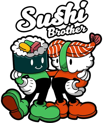 sushi brother  - sushi, japan, japanese, seafood, sasimi, food, cool, funny, vintage, cartoon, logo, classic, brother, sister, friendship