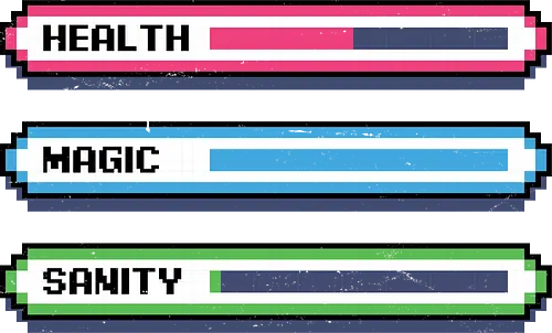 Video Game Sanity Bar - video game, rpg, adventure, fantasy, sanity, health, mana, magic, retro game, pixel art, mental health, game, insanity, magical, vintage