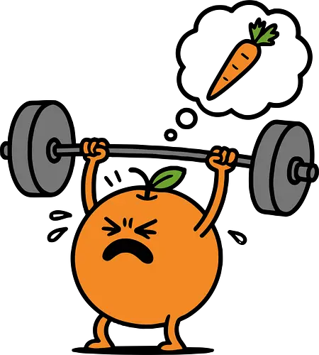 determined orange - orange, weightlifting, carrot, motivation, fitness, exercise, cartoon, humor, determination, fruit
