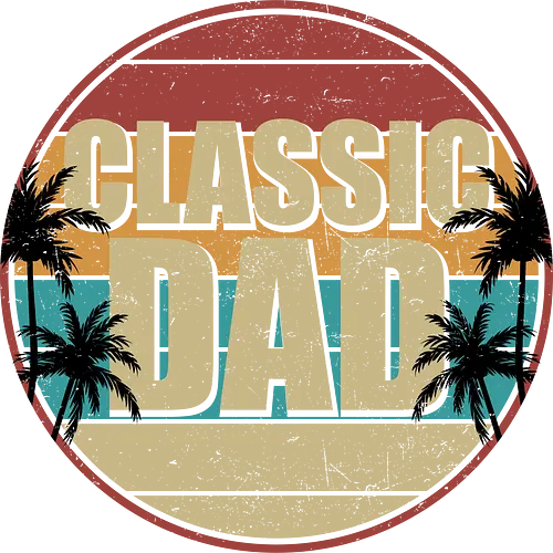 Classic Dad - retro, vintage, dad, palm trees, sunset, stripes, tropical, graphic design, typography