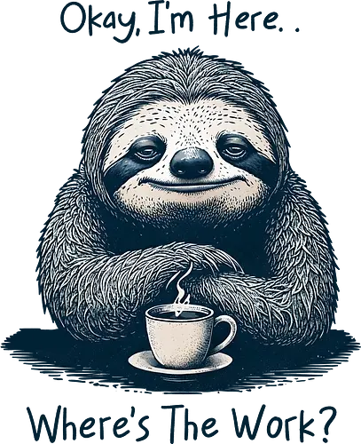 Where’s The Work? - office life, relatable, humor, funny, sloth, salary, employee, job, i’m here, okay, where’s the work, sarcastic, sarcasm