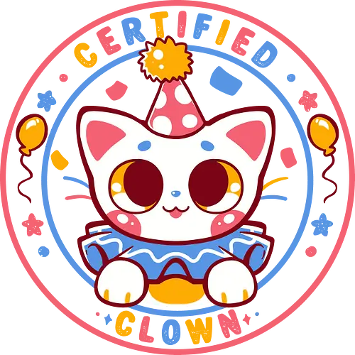 Certified Clown - alberne katze, katze, clown, clown katze, meme, horrors persist, lustig traurig, niedliches meme, trauriger clown, glücklicher clown, chaotisch, emo, existenziell, party katze, bleiben albern