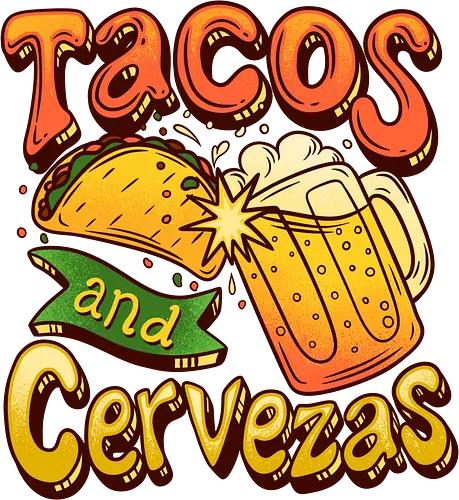 Tacos And Cervezas - Taco Tuesday Celebration - taco tuesday, beer, cerveza, cinco de mayo, drinking, fiesta, food lover, i love tacos, mexican, mexican food, taco lover, tacos, tacos lover, beer lover gift, tacos lover gift