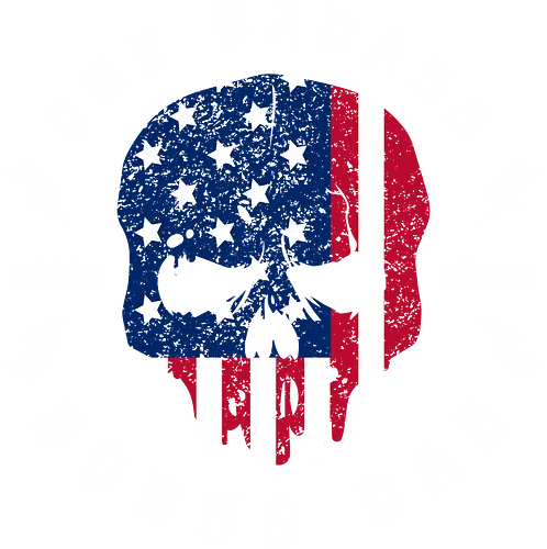 One Badass Bonus Dad - skull, american flag, typography, bonus dad, stepdad, patriotic, distressed design