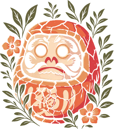 Daruma Garden - daruma, japanese daruma, cracked daruma, broken doll, japanese doll, floral art, japanese culture, japanese folklore, kintsugi, zen design, resilience, motivational art, vintage japanese, retro illustration, mystical art, japanese icon, tattoo style, oriental design, threadless japan, threadless floral, threadless vintage, threadless mystical, daruma illustration, cracked statue, symbolic art, japan inspired, spiritual art, decorative art, traditional japanese, flower design
