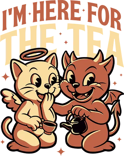 Gossip Tea Cats - Cat, Cats, Cartoon, Cartoon Animals, Cartoons, Retro Cartoon, Cartoon Style, Retro Cartoons, Retro, Retro Vintage, Vintage, Demon, Devil, Angel, Gossip, Tea, Cute, Fun, Funny, Tea Party, Party, Animal, Pet, Sarcasm, Sarcastic, Irony, Friends, Friendship