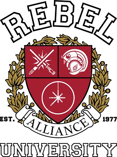 Rebel alliance university - retro, rebel, 70s, movies, films, date, galaxy, star, university, school, logo, shield