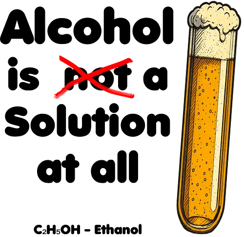 Alkohol is (not) a solution (black-letters) - chemistry, physics, science, wordplay, funnytshirt, nerdshirt, sciencehumor, alcoholisasolution, giftideas, tshirtdesign, geekstyle, boringdesign, sarcasm, sciencelovers, chemistryhumor, ironicwear, smartfashion