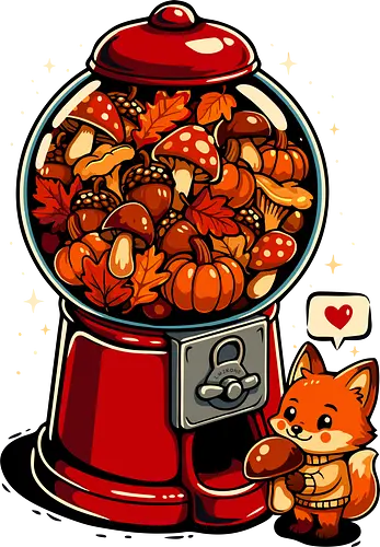 Gumball Gemütlicher Herbst - Ästhetik, Tier, Pilz, Kürbis, Wild, Holz, lm2kone, Herbst, Herbstfuchs, Herbstlaub, Herbstpilz, Herbststimmung, Feurig, Gemütlich, Süß, Süßes T-Shirt, Herbstzeit, Fuchs, Lustiges T-Shirt, Kaugummi, Kaugummiautomat, Kaugummikugeln, Illustration Gumball Gemütlicher Herbst - Ästhetik, Tier, Pilz, Kürbis, Wild, Holz, lm2kone, Herbst, Herbstfuchs, Herbstlaub, Herbstpilz, Herbststimmung, Feurig, Gemütlich, Süß, Süßes T-Shirt, Herbstzeit, Fuchs, Lustiges T-Shirt, Kaugummi, Kaugummiautomat, Kaugummikugeln, Illustration