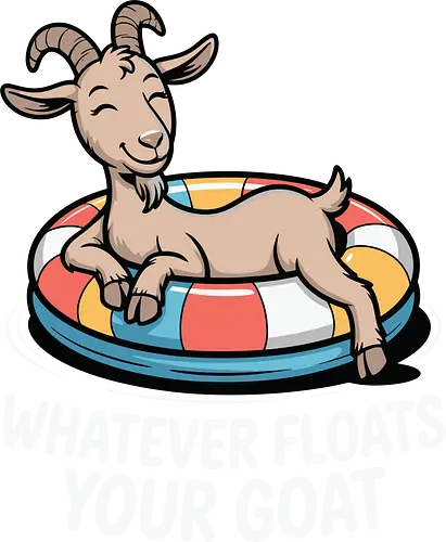 Whatever floats your goat - goat, float, humor, relaxation, colorful, inflatable, cartoon, whimsical, phrase, playful